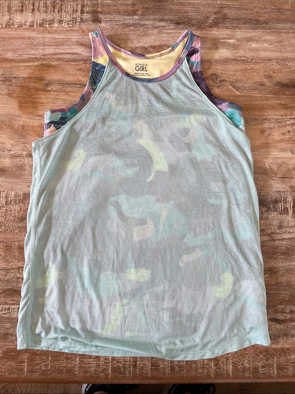 Athleta Girl Perfect Pair Camouflage Light Blue Tank with Multicolor Trim